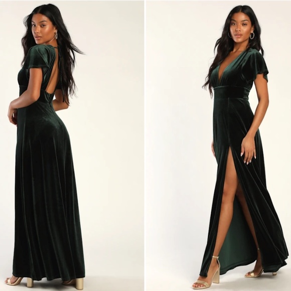 LULU's Prom Wedding Sexy Sophisticated Romantic Elegant Holiday FlowyVelvet Maxi - Picture 5 of 5